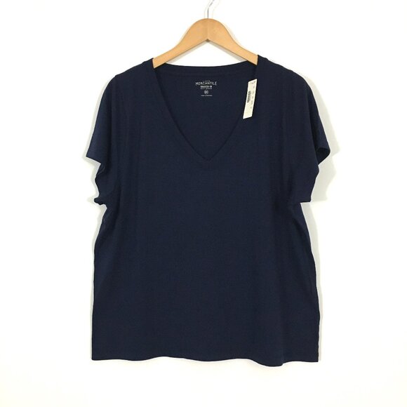 NEW! J.Crew Mercantile Slightly Cropped V-Neck Broken-In T-Shirt Navy - 2X - Picture 2 of 5